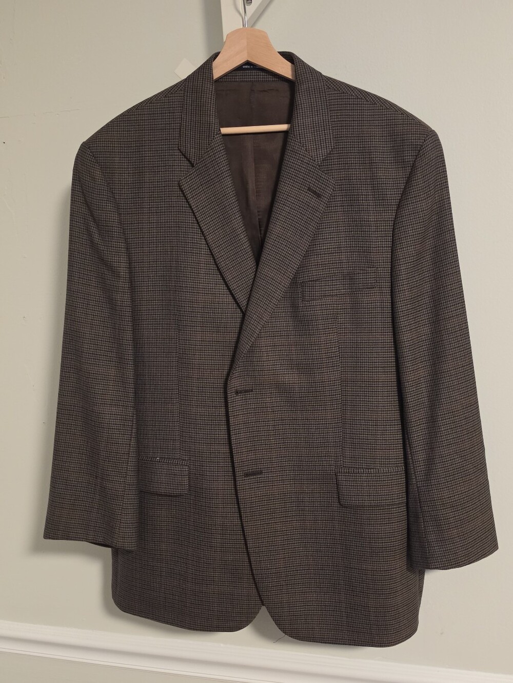 Ralph by Ralph Lauren Mens Wool Houndstooth Blazer 46R Brown Made in Canada